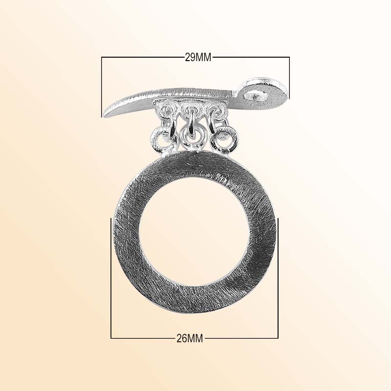 Elegant Silver Overlay round toggle clasp with brushed finish, round loop, and multi-ring connectors, perfect for necklaces and bracelets, handcrafted in India.