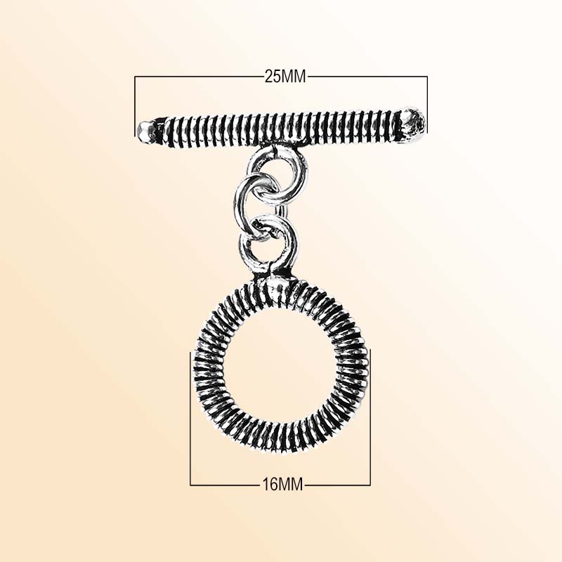 Elegant Silver Overlay coil round toggle clasp with detailed circular loop and matching bar design, perfect for necklaces and bracelets, handcrafted in India.