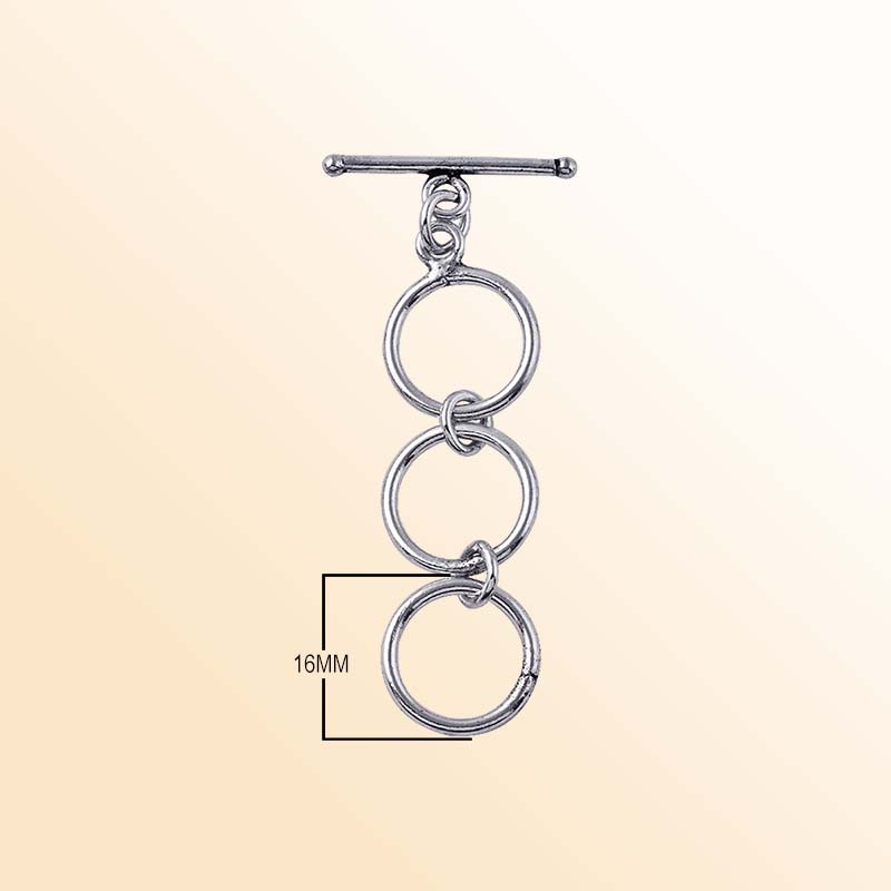 Handcrafted 925 Sterling Silver multi-ring toggle clasp with polished finish, elegant jewelry closure made in India