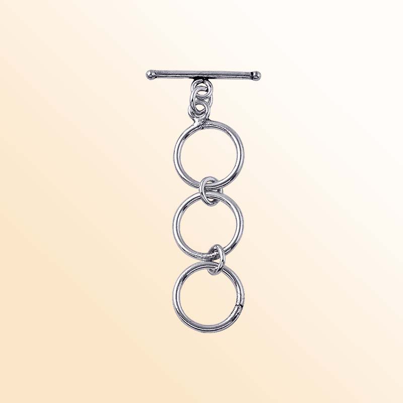 Handcrafted 925 Sterling Silver multi-ring toggle clasp with polished finish, elegant jewelry closure made in India