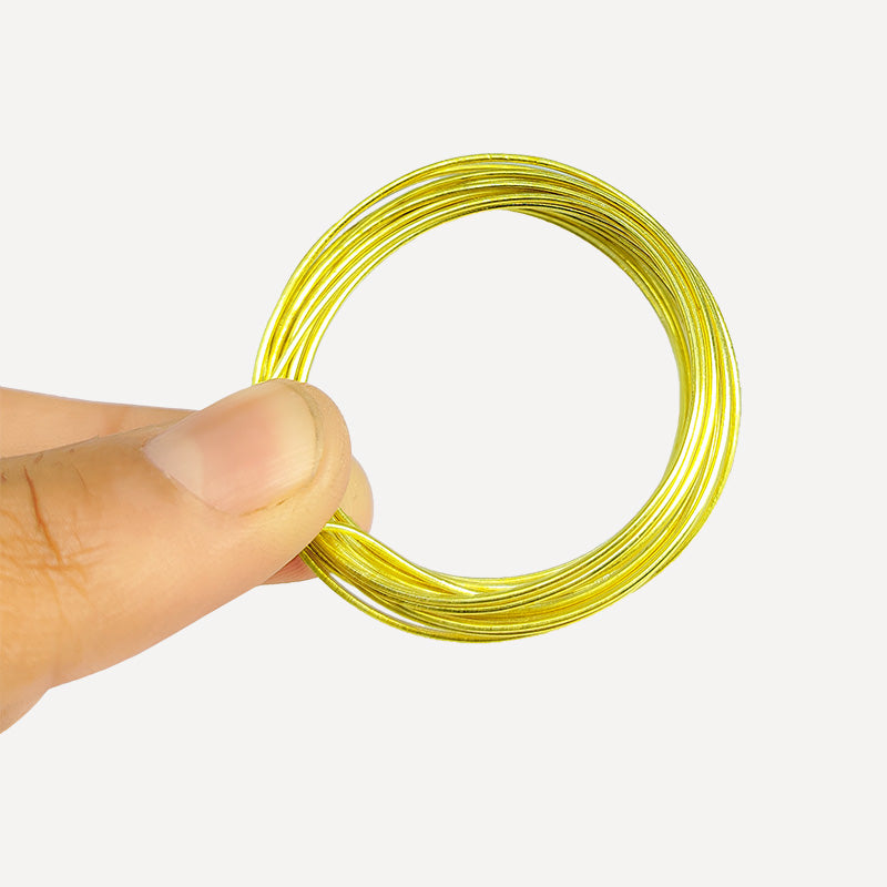 Premium 18K Gold Plating round craft wire with a smooth Elastic Wire metallic finish, perfect for handmade jewelry, wire wrapping, bracelets, necklaces, earrings, pendants, and DIY creations.