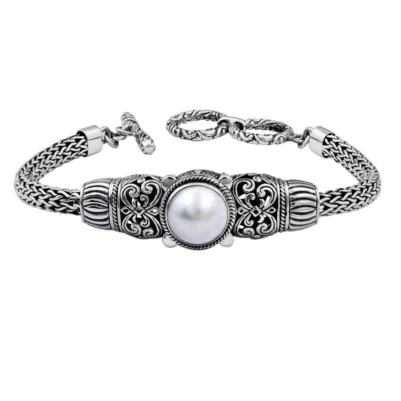 AB-1020-PE Sterling Silver Bracelet With Mabe Pearl Jewelry Bali Designs Inc 