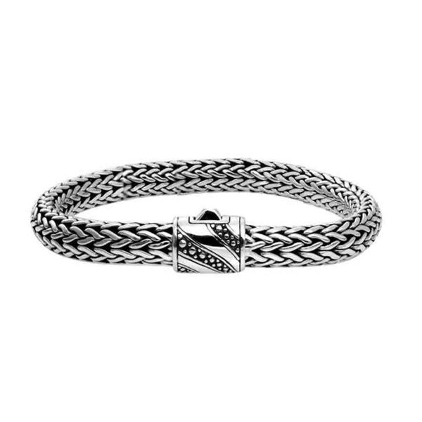 Handmade sterling silver woven bracelet with Balinese push clasp design