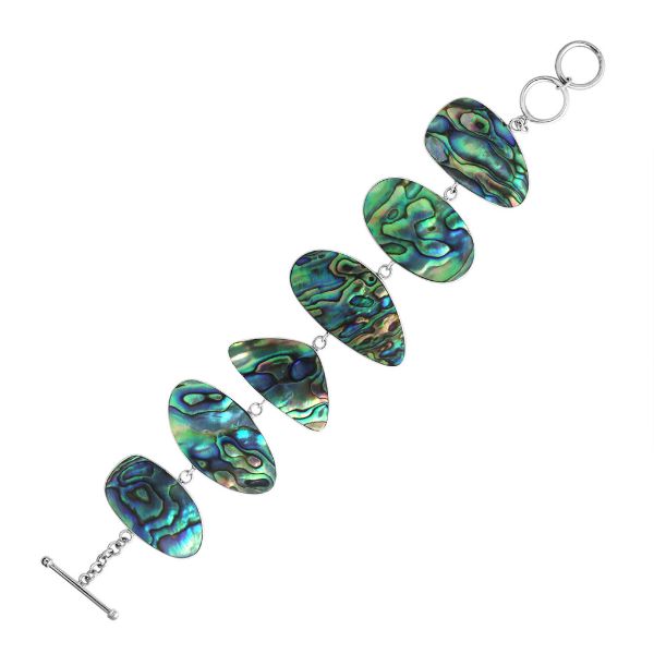 Sterling Silver bracelet with shimmering Abalone Shell panels, handcrafted in Bali.