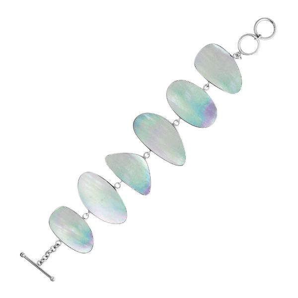 Sterling Silver bracelet with luminous Mother Of Pearl panels, handcrafted in Bali.