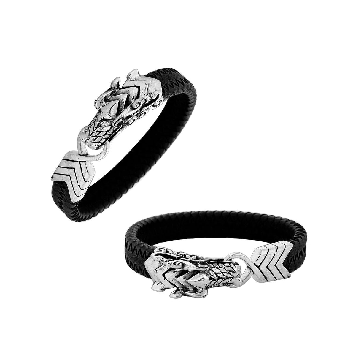 Handcrafted Black Leather bracelet with Sterling Silver dragon clasp and Garnet Quartz Eye from Bali.