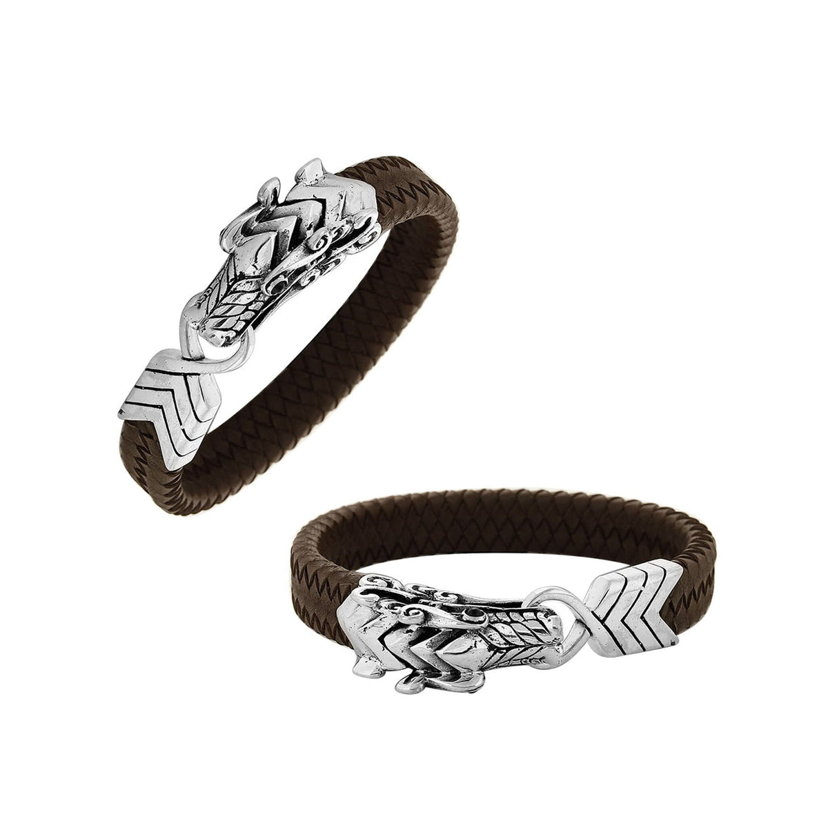 Handcrafted Brown Leather bracelet with Sterling Silver dragon clasp and Garnet Quartz Eye, made in Bali.