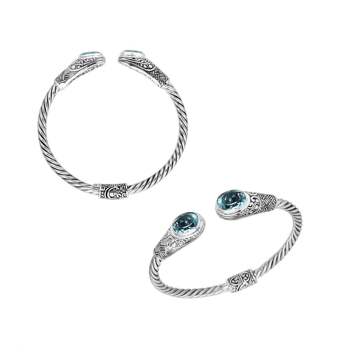 Blue Topaz Quartz Bangle – Handcrafted Sterling Silver Jewelry