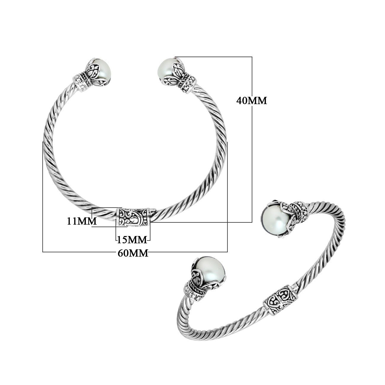 Handcrafted Pearl Bangle in 925 Sterling Silver with twisted Balinese cable design