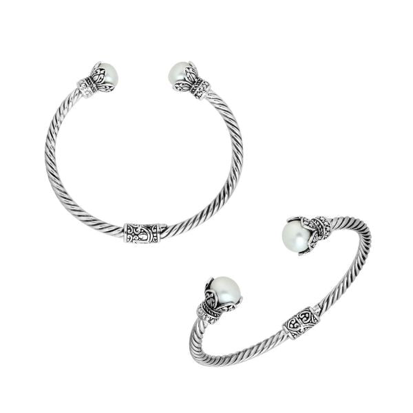 Handcrafted Pearl Bangle in 925 Sterling Silver with twisted Balinese cable design