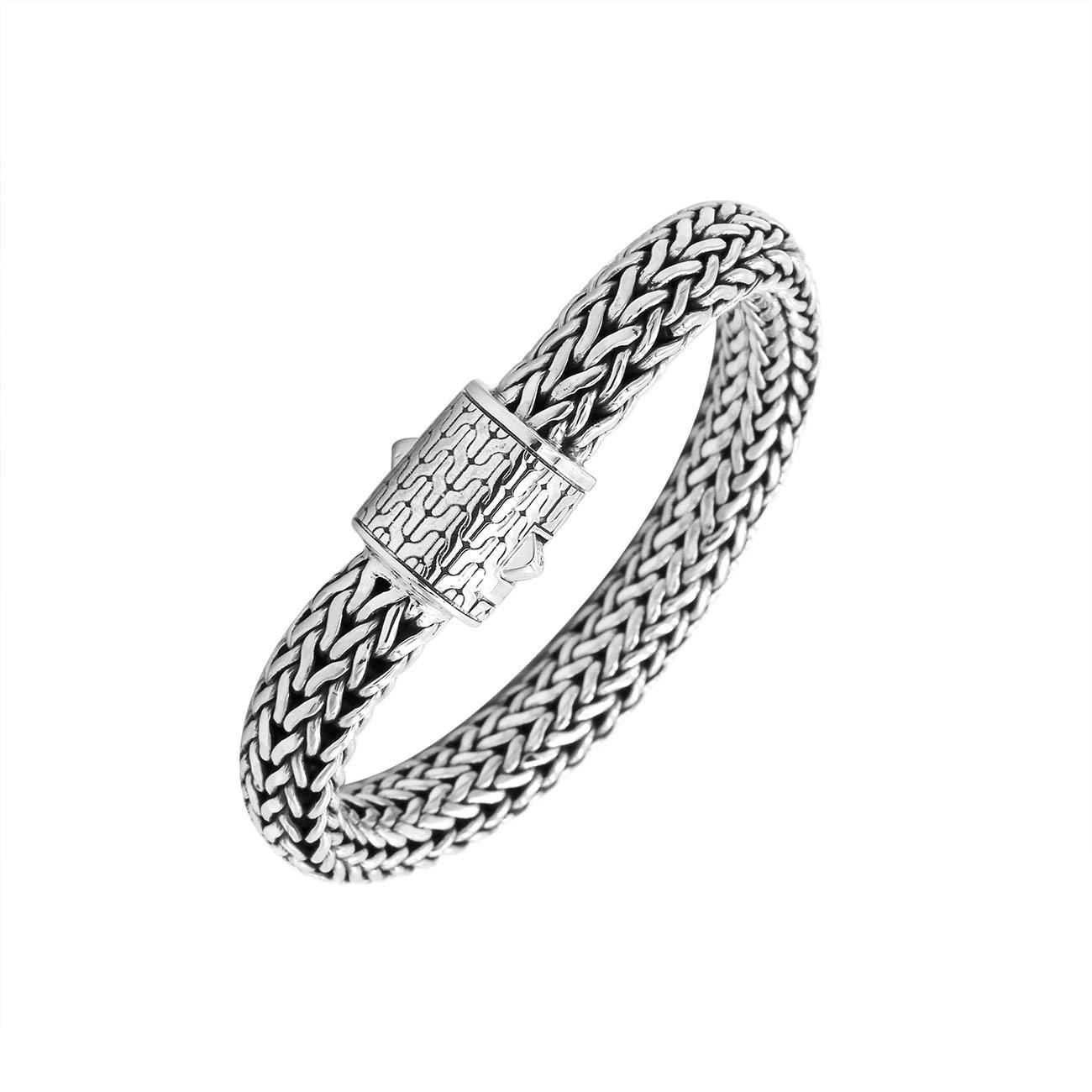 Handcrafted 925 Sterling Silver woven bracelet with designer push lock clasp