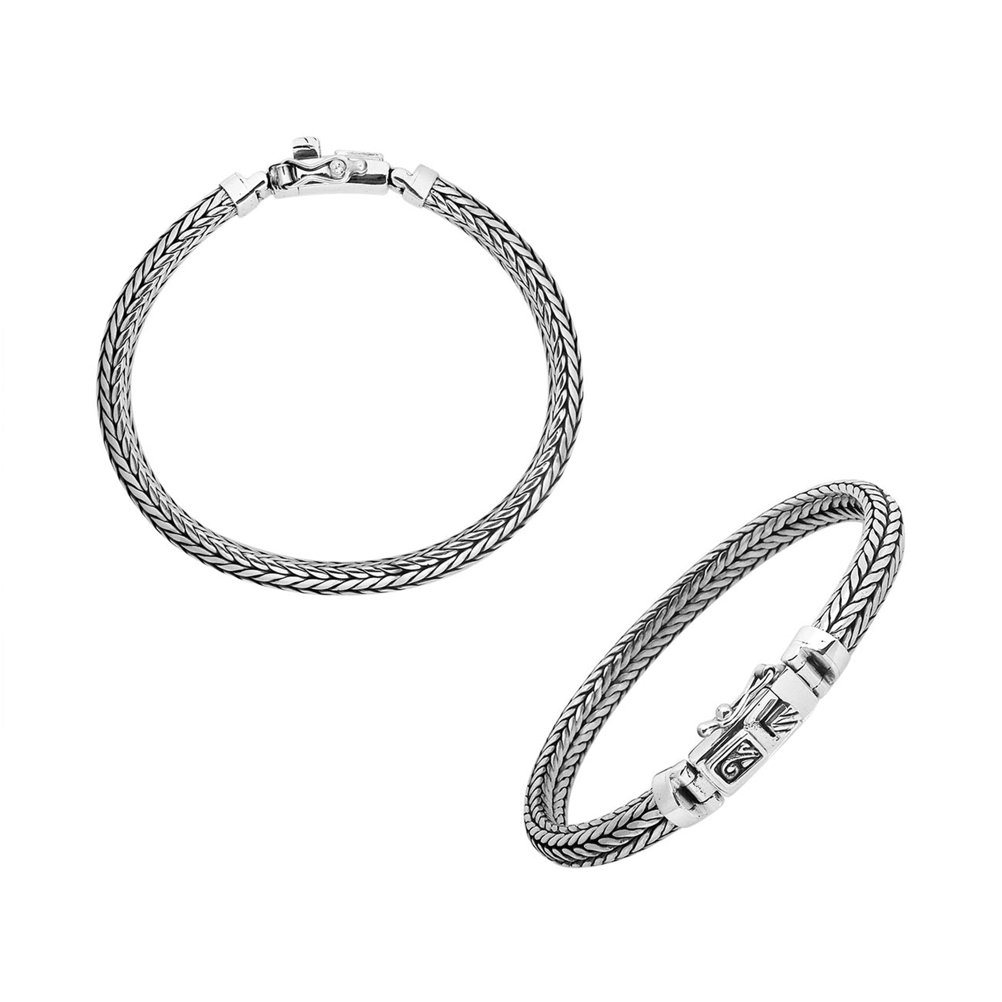 Sterling Silver 5x6MM Handcrafted Bali Woven Bracelet with Decorative Clasp