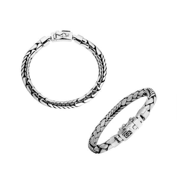 Sterling silver 6 mm handcrafted Bali chain bracelet with oxidized polish for men and women.