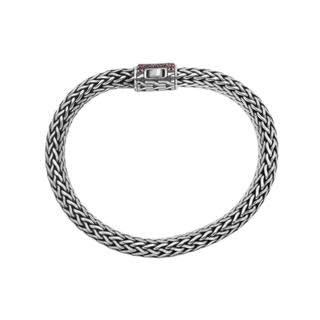 Sterling Silver 7X9 MM Handcrafted Bali Bracelet With Garnet Quartz