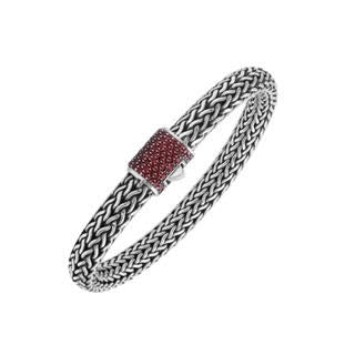 Sterling Silver 7X9 MM Handcrafted Bali Bracelet With Garnet Quartz