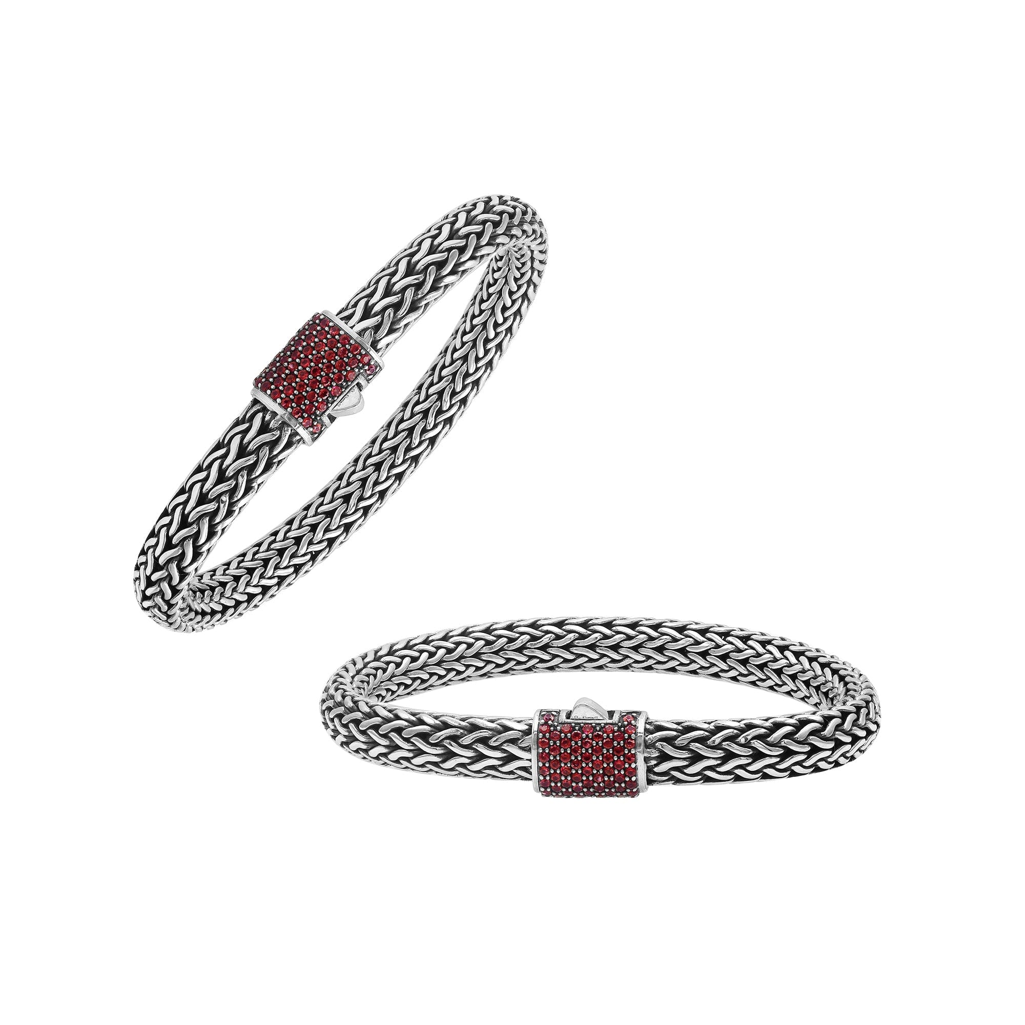 Sterling Silver 7X9 MM Handcrafted Bali Bracelet With Garnet Quartz