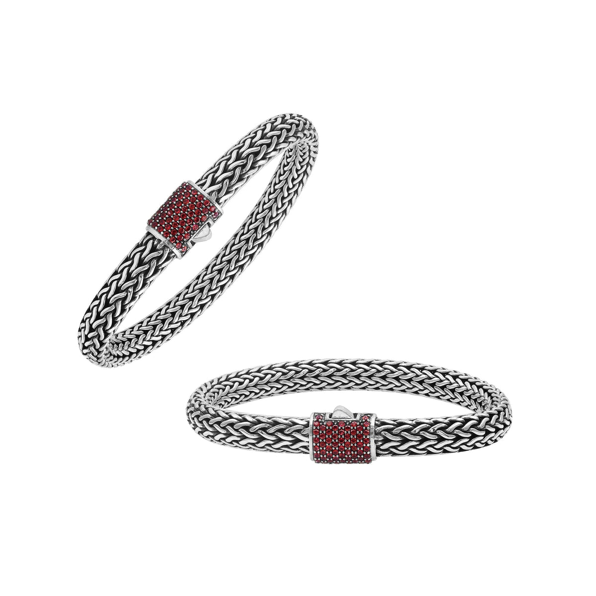 Sterling Silver 7X9 MM Handcrafted Bali Bracelet With Garnet Quartz