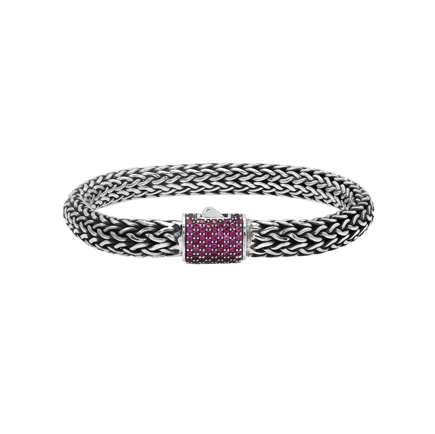 Sterling Silver 7X9 MM Bali Bracelet With Ruby Quartz | Unisex Handcrafted Jewelry