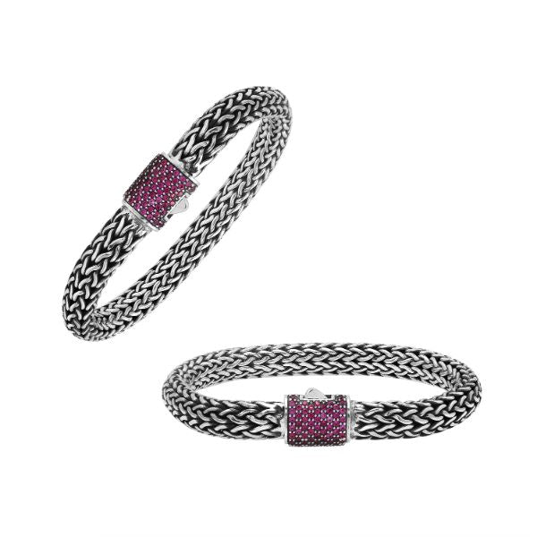 Sterling Silver 7X9 MM Bali Bracelet With Ruby Quartz | Unisex Handcrafted Jewelry