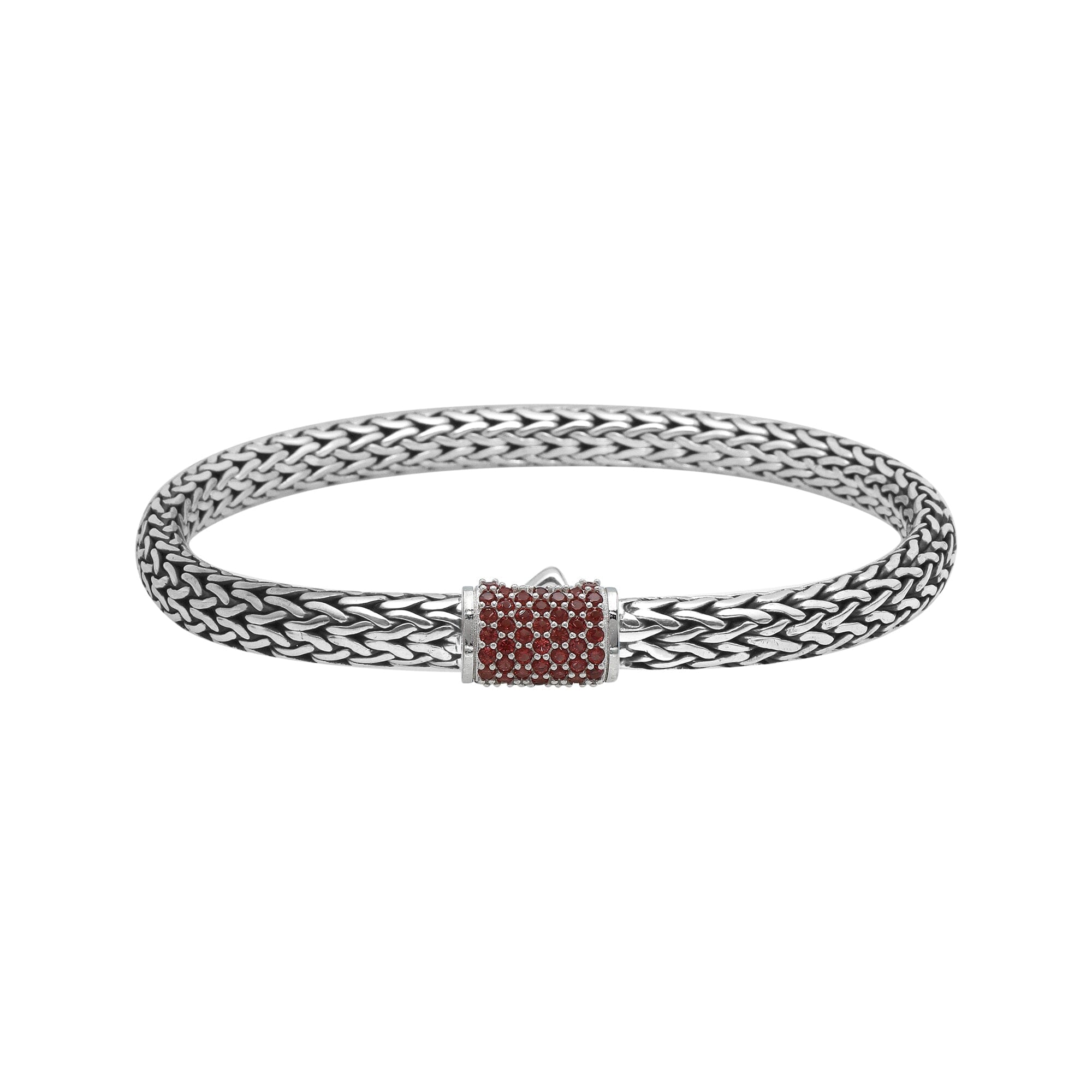 AB-1122-GA-7 Sterling Silver Bracelet With Garnet Q. Jewelry Bali Designs Inc 