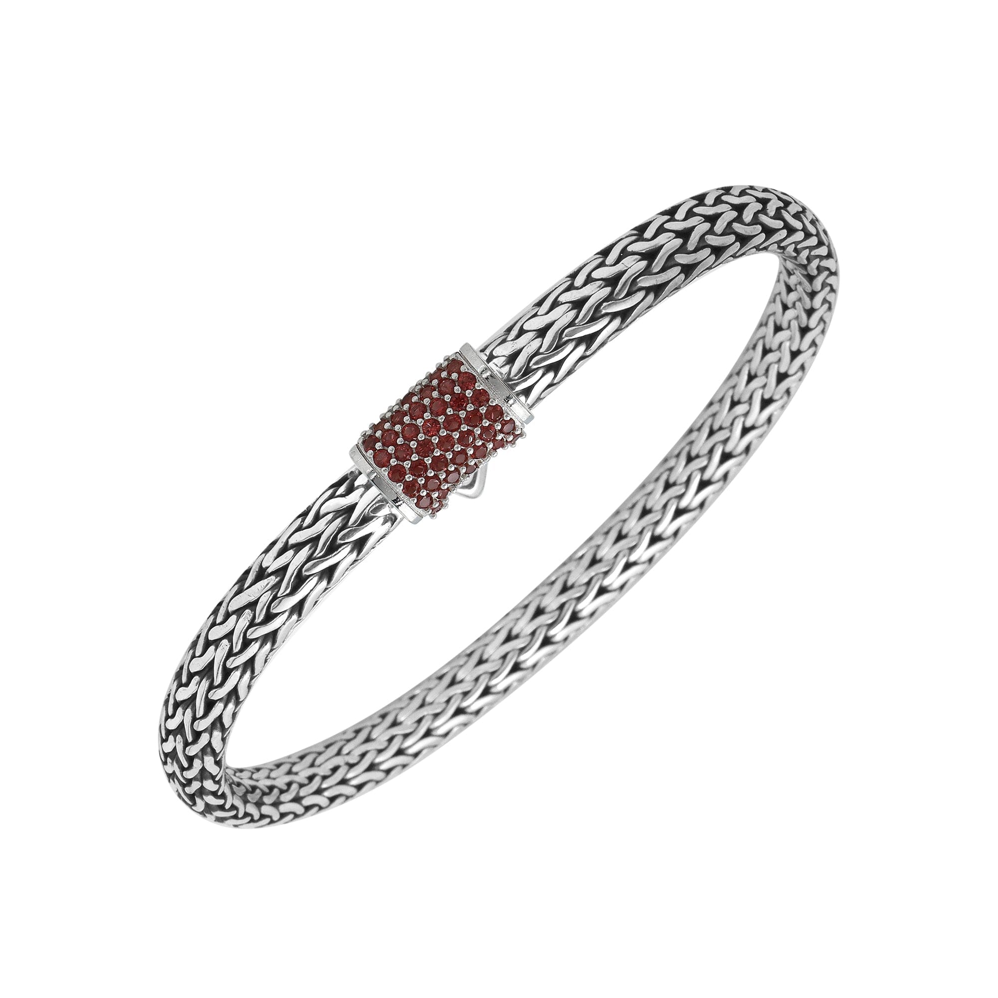 AB-1122-GA-7 Sterling Silver Bracelet With Garnet Q. Jewelry Bali Designs Inc 