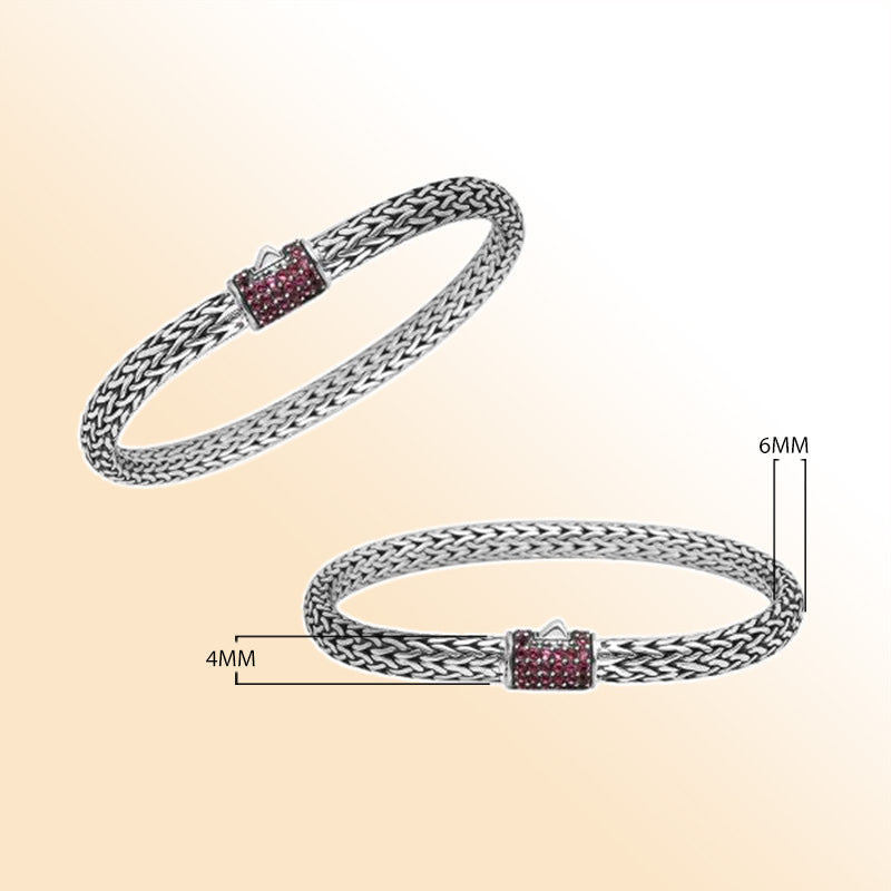 Ruby Quartz sterling silver braided bracelet with detailed clasp