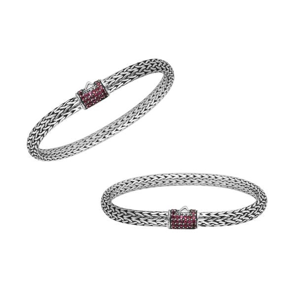 Ruby Quartz sterling silver braided bracelet with detailed clasp