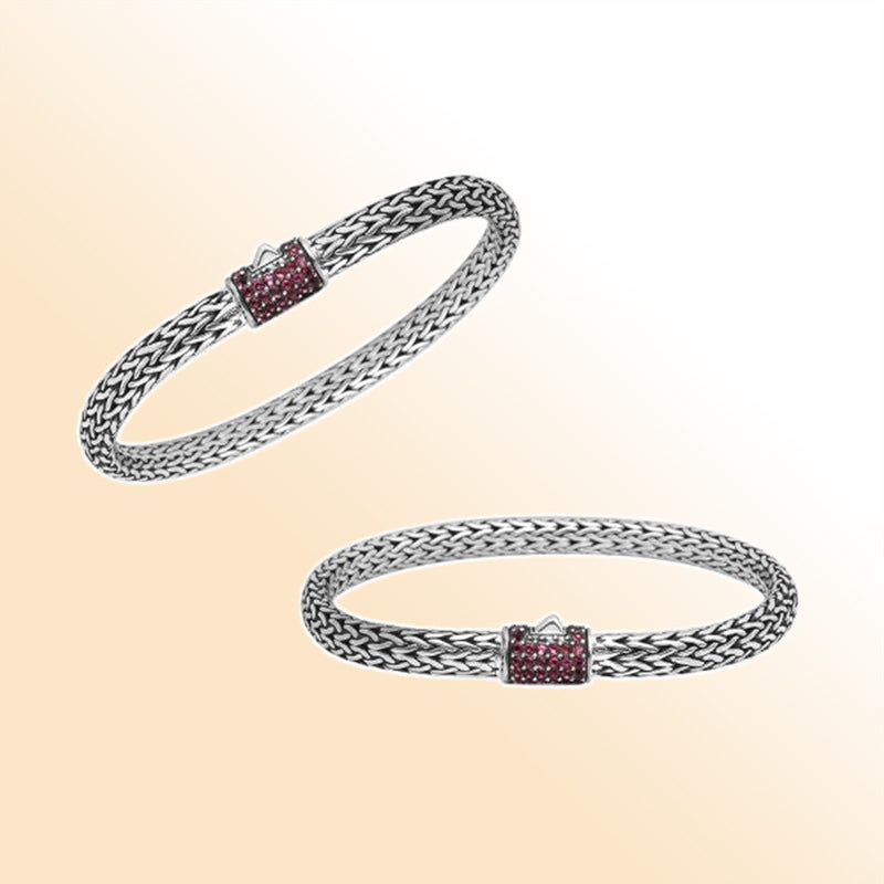 Ruby Quartz sterling silver braided bracelet with detailed clasp