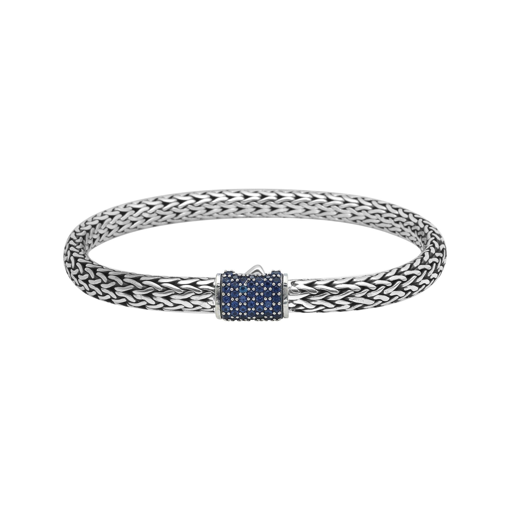 Sapphire Quartz sterling silver braided bracelet with barrel clasp
