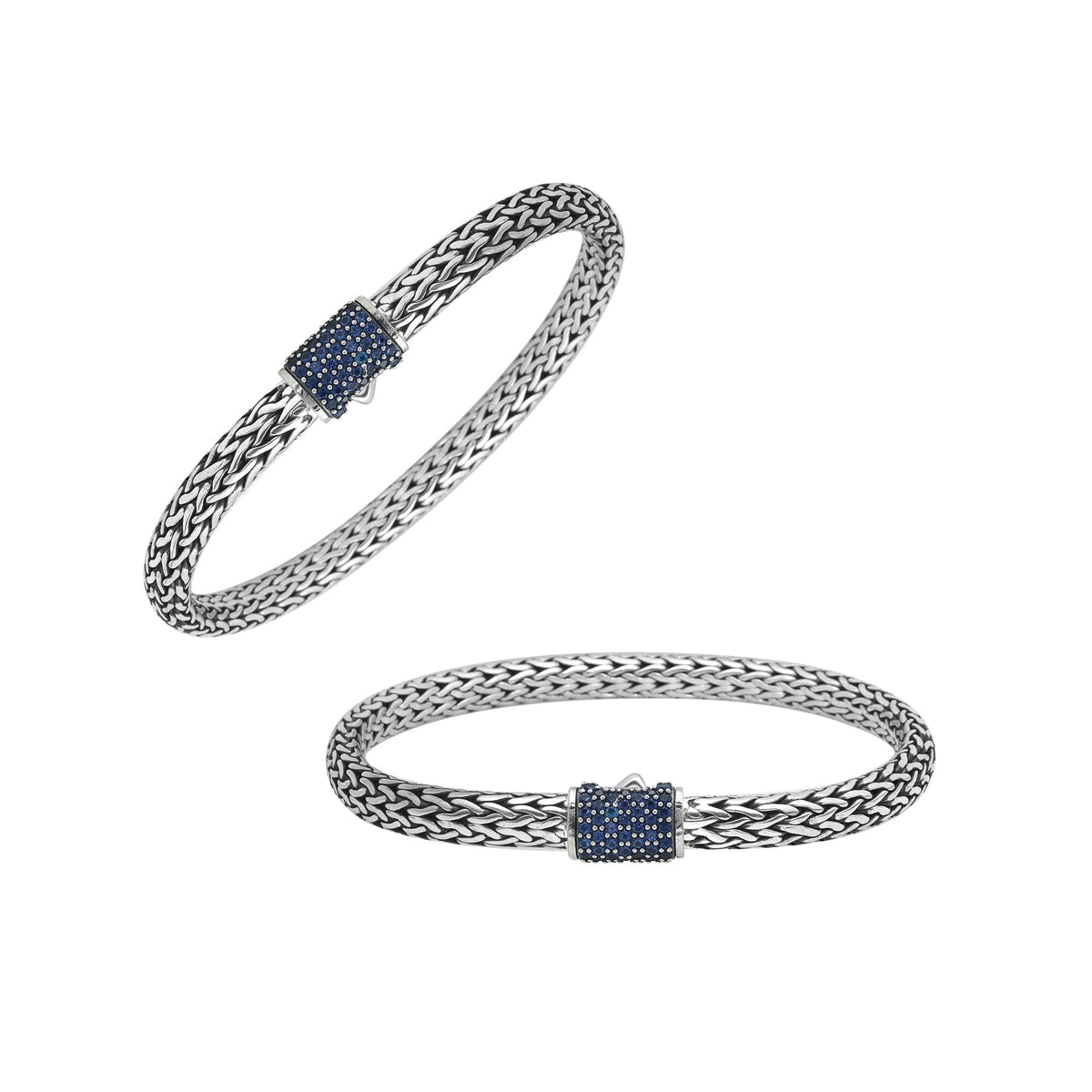 Sapphire Quartz sterling silver braided bracelet with barrel clasp