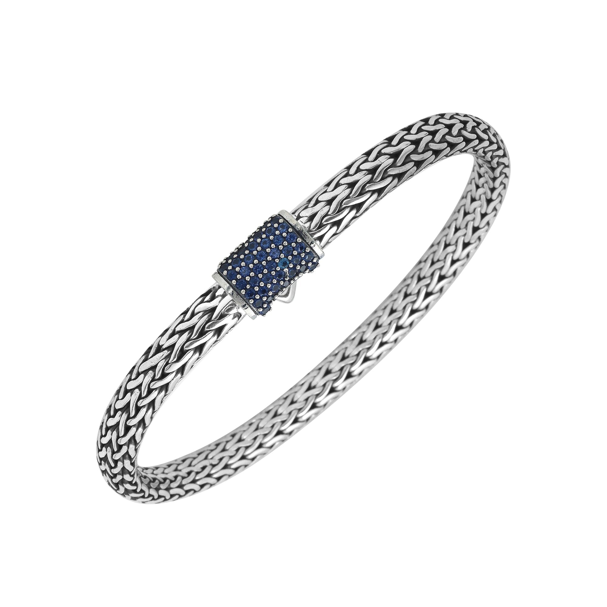 Sapphire Quartz sterling silver braided bracelet with barrel clasp