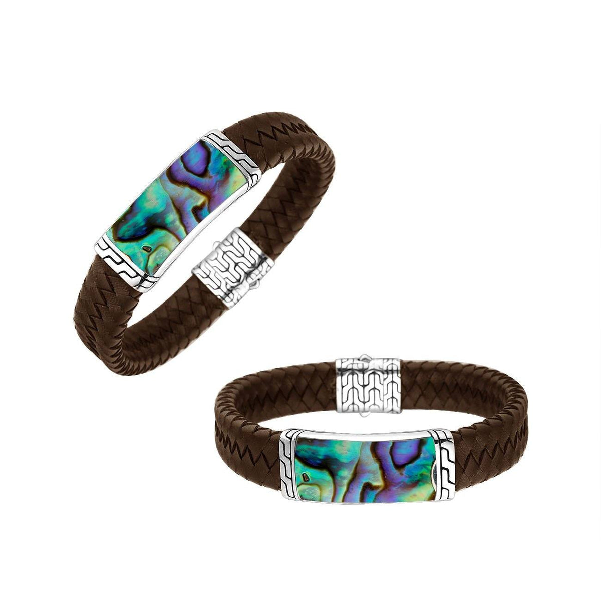 Brown Leather Bracelet With Sterling Silver And Abalone Shell