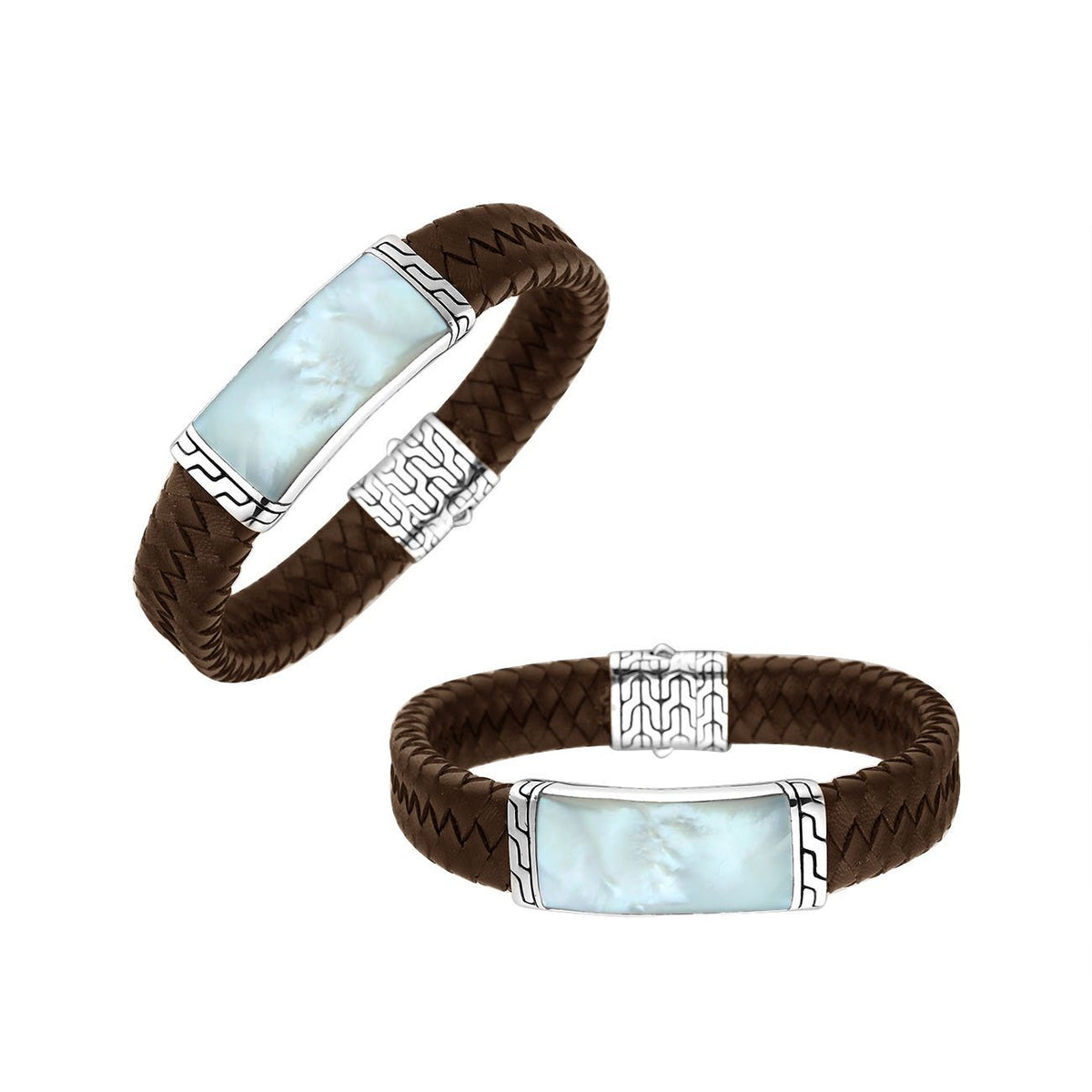 Brown Leather Bracelet With Sterling Silver And Mother Of Pearl