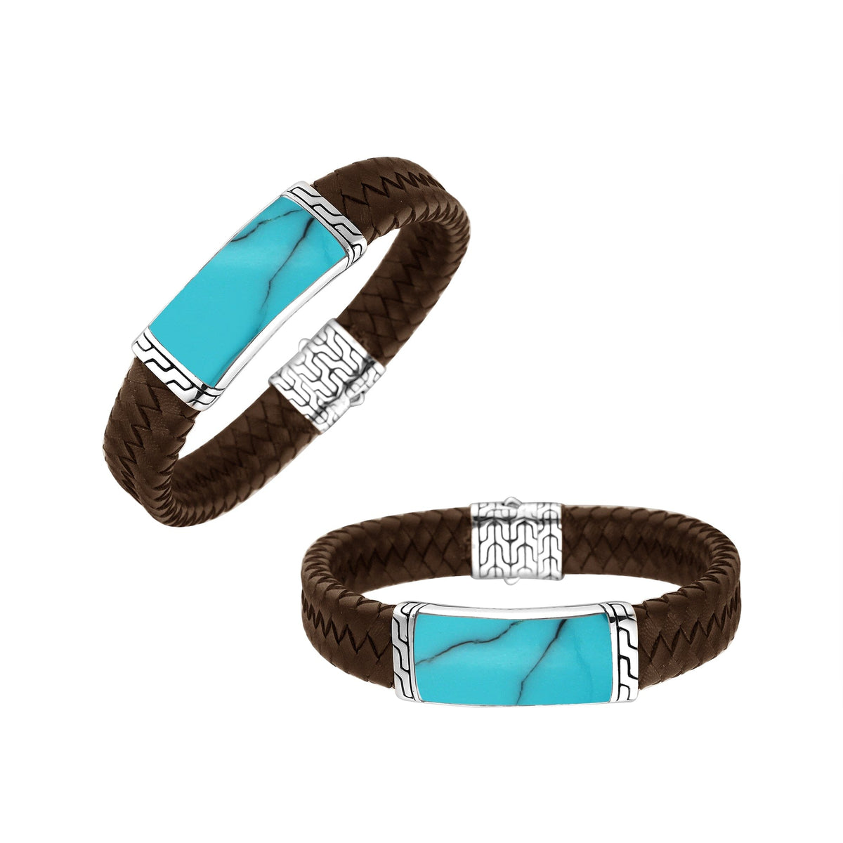 Brown Leather Bracelet With Sterling Silver And Turquoise Shell