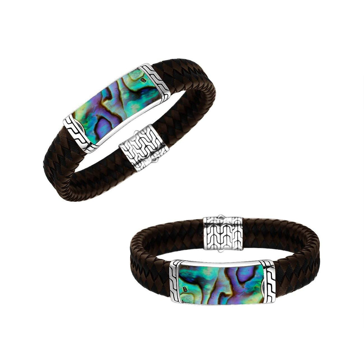 Mix Leather Bracelet With Sterling Silver And Abalone Shell