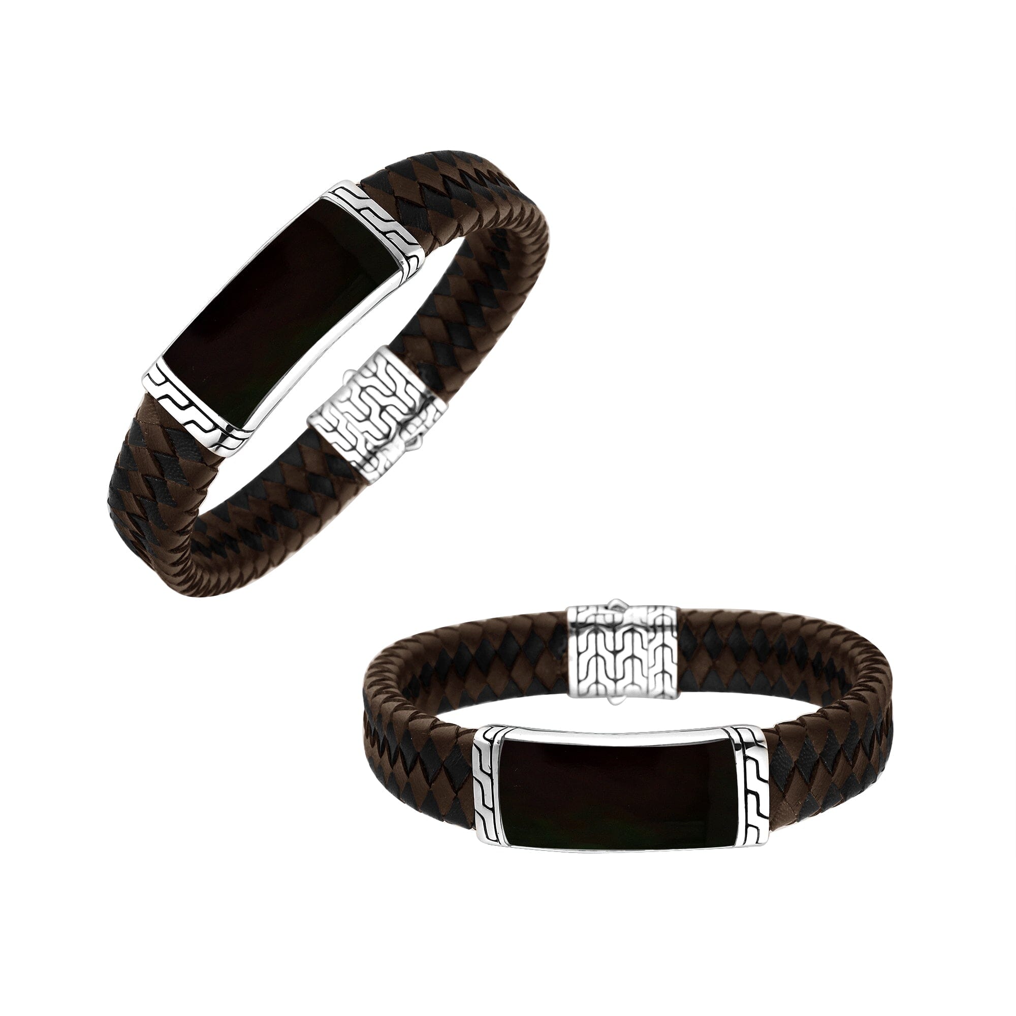 Mix Leather Bracelet With Sterling Silver And Black Shell