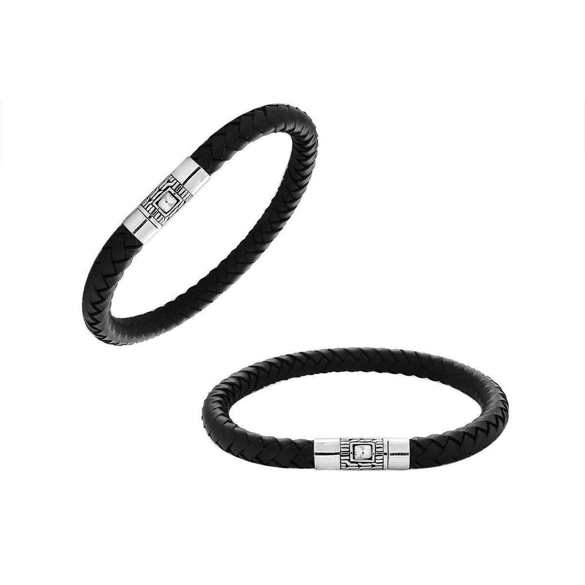 Black Leather Bracelet With Sterling Silver Clasp