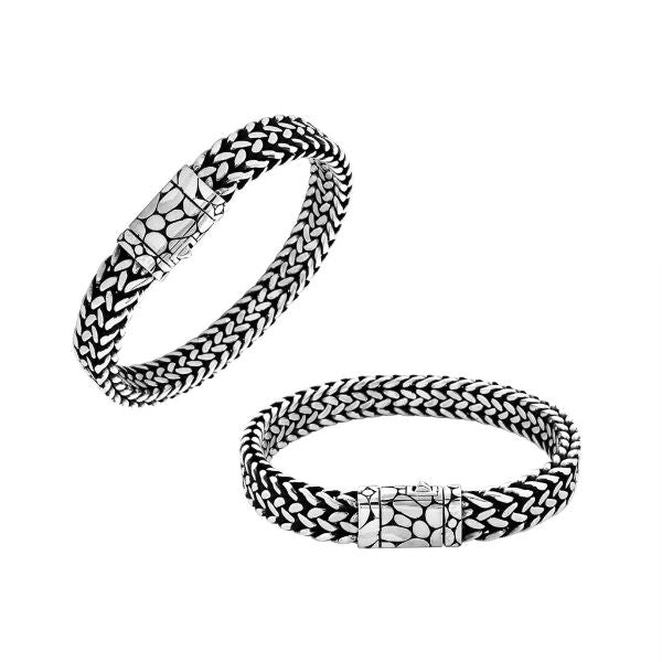 Handcrafted sterling silver bracelet with 5x10 mm braided chain and push clasp made in Bali.