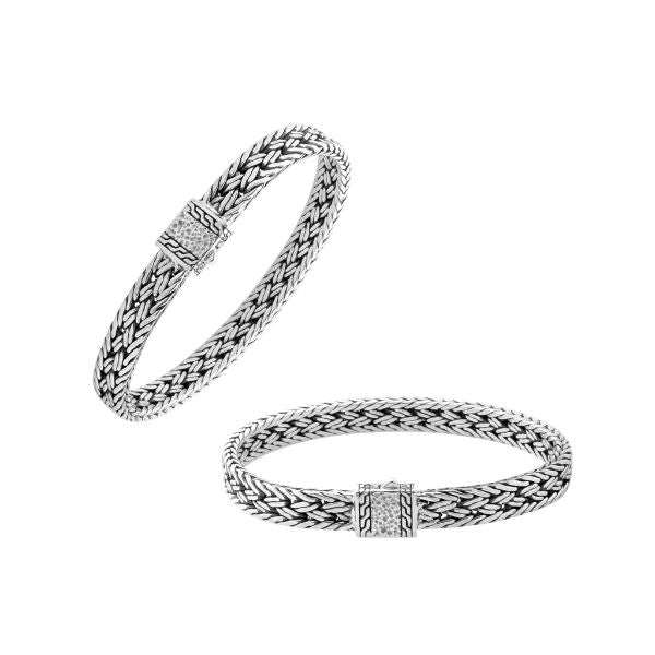 Handcrafted sterling silver 3x8 mm woven bracelet with push clasp made in Bali.