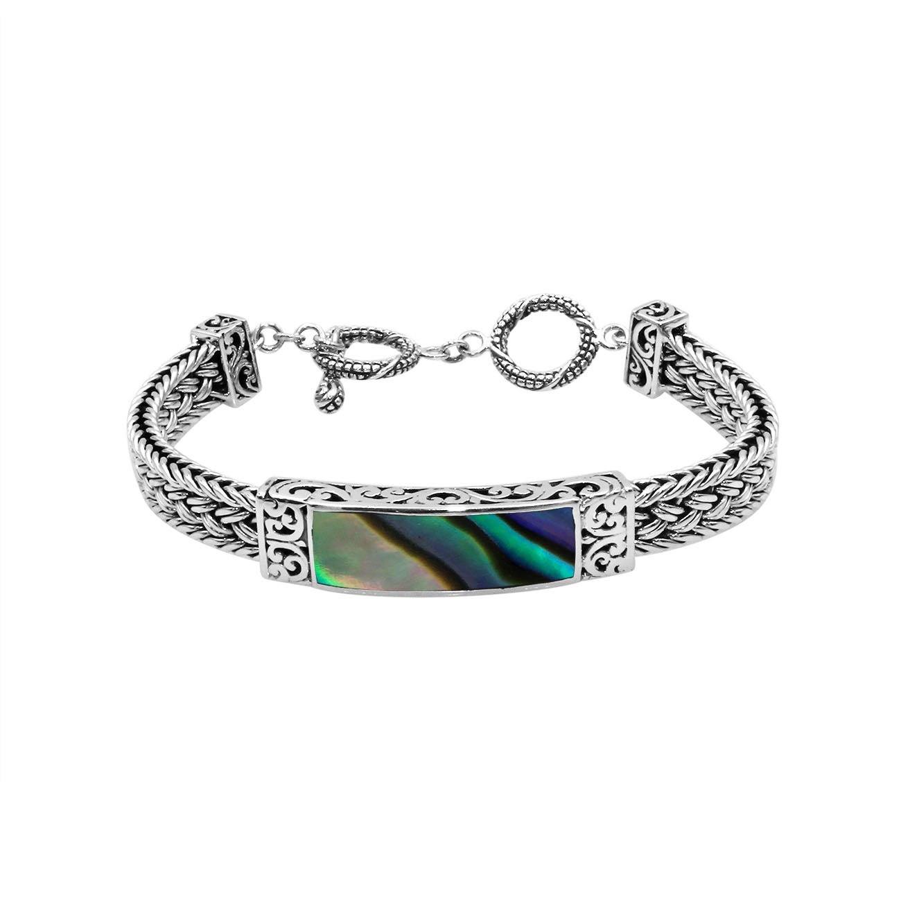 Handcrafted sterling silver bracelet with Abalone Shell and toggle lock made in Bali.