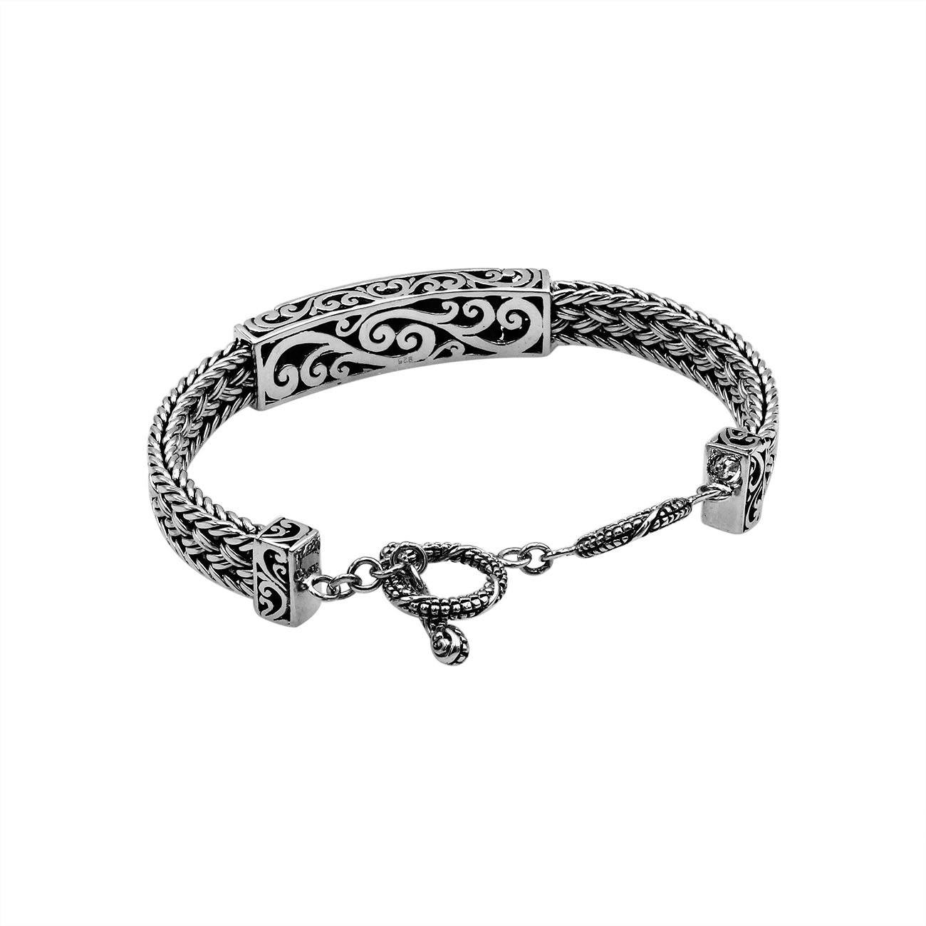 Handcrafted sterling silver bracelet with Abalone Shell and toggle lock made in Bali.