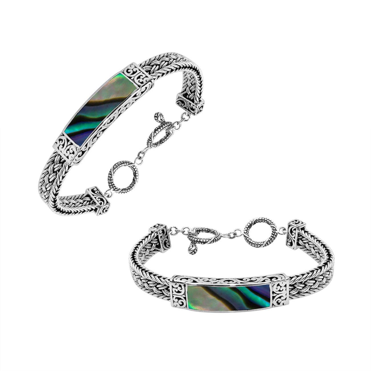 Handcrafted sterling silver bracelet with Abalone Shell and toggle lock made in Bali.