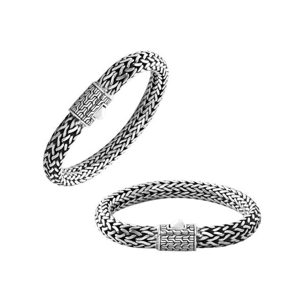 Handcrafted sterling silver woven bracelet with push clasp made in Bali.