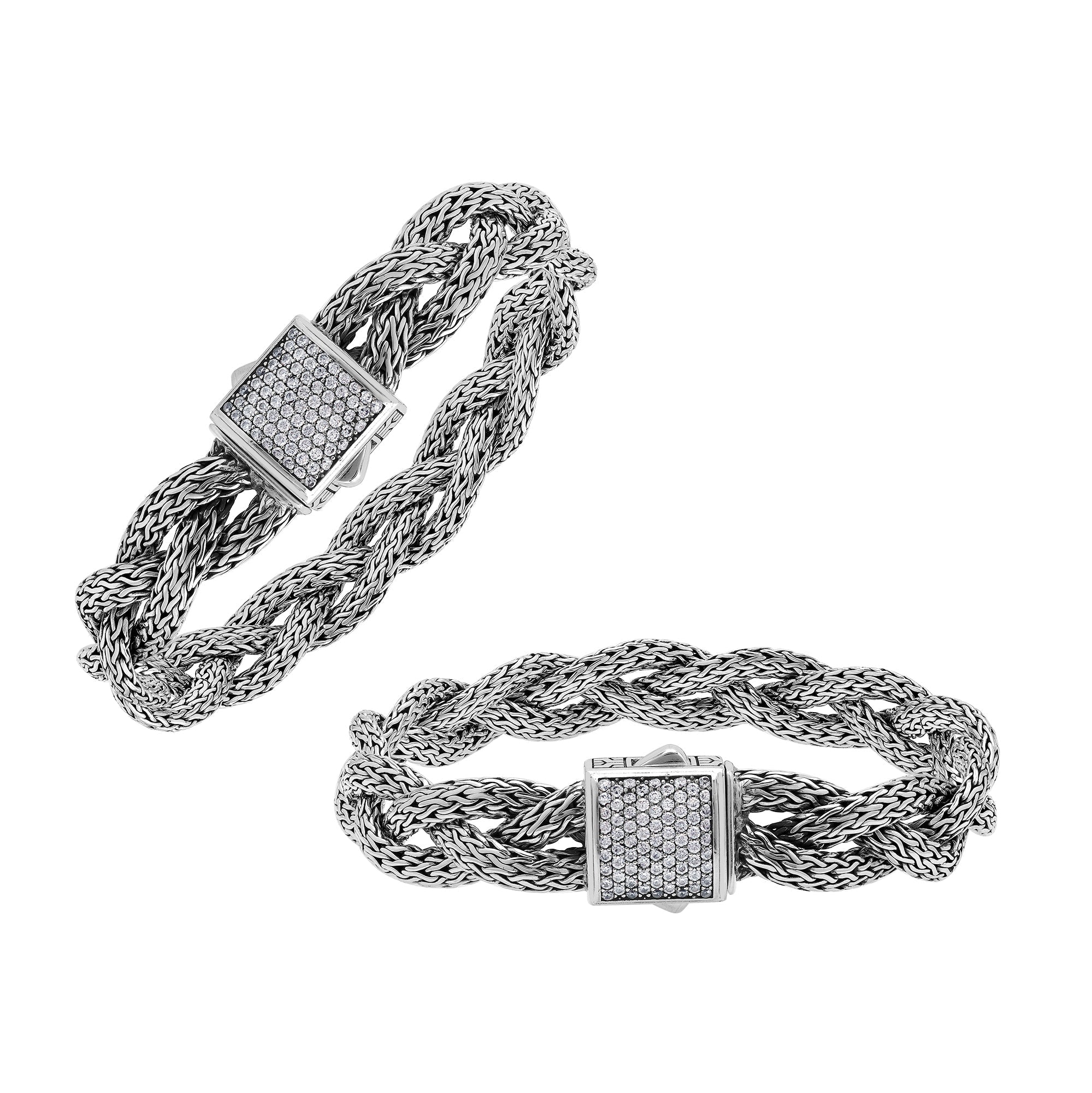Sterling Silver Twisted Bracelet With White Cubic Zirconia Square Clasp