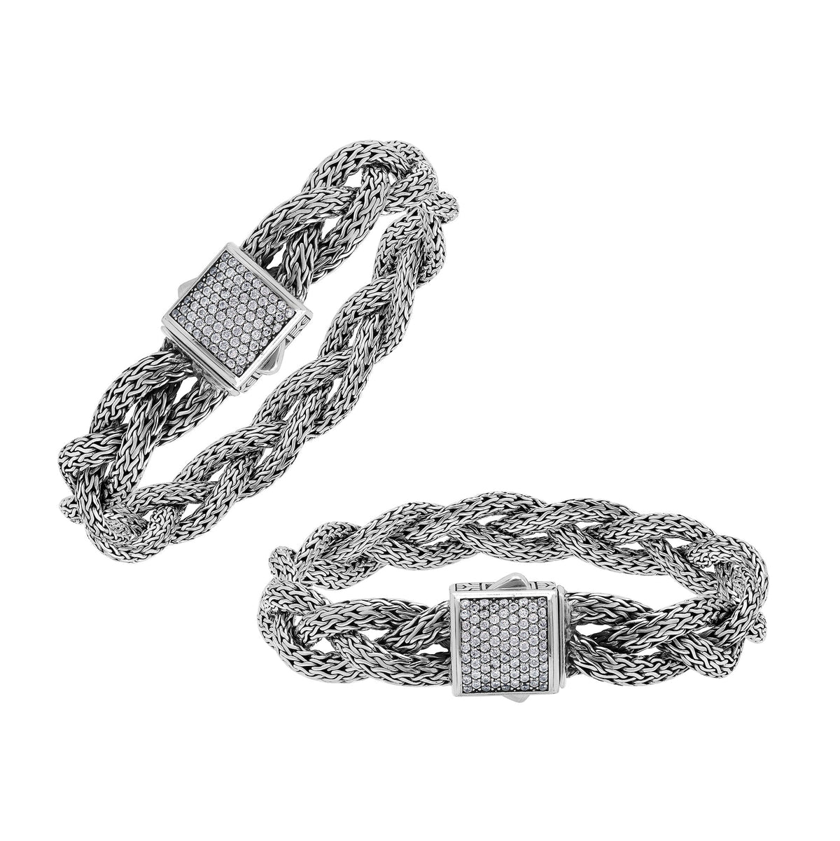 Sterling Silver Twisted Bracelet With White Cubic Zirconia Square Clasp