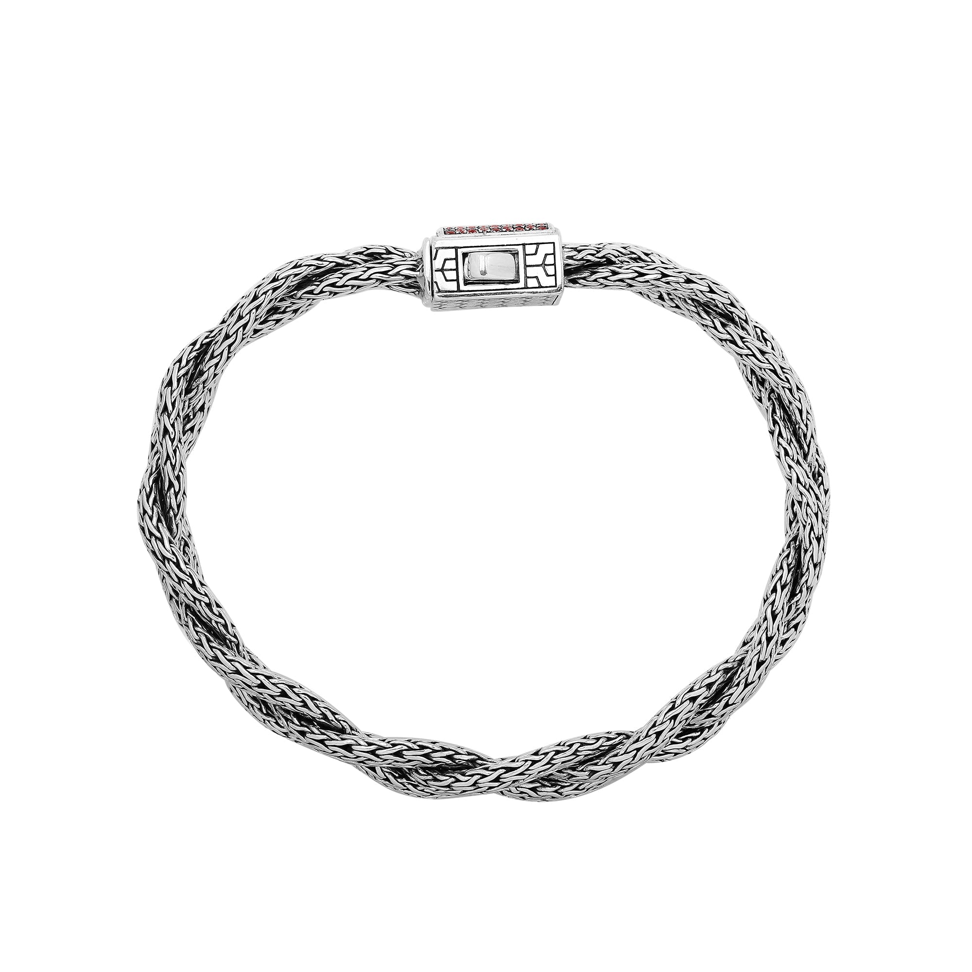 Sterling Silver Twisted Bracelet With Garnet Quartz Square Clasp