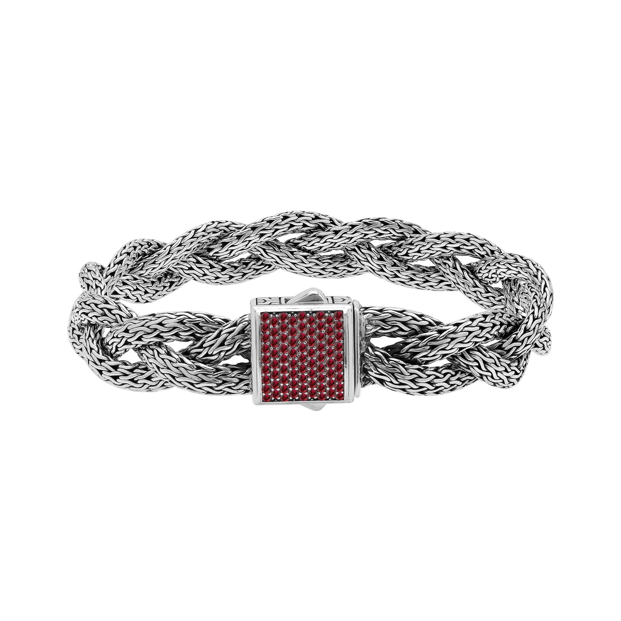 Sterling Silver Twisted Bracelet With Garnet Quartz Square Clasp