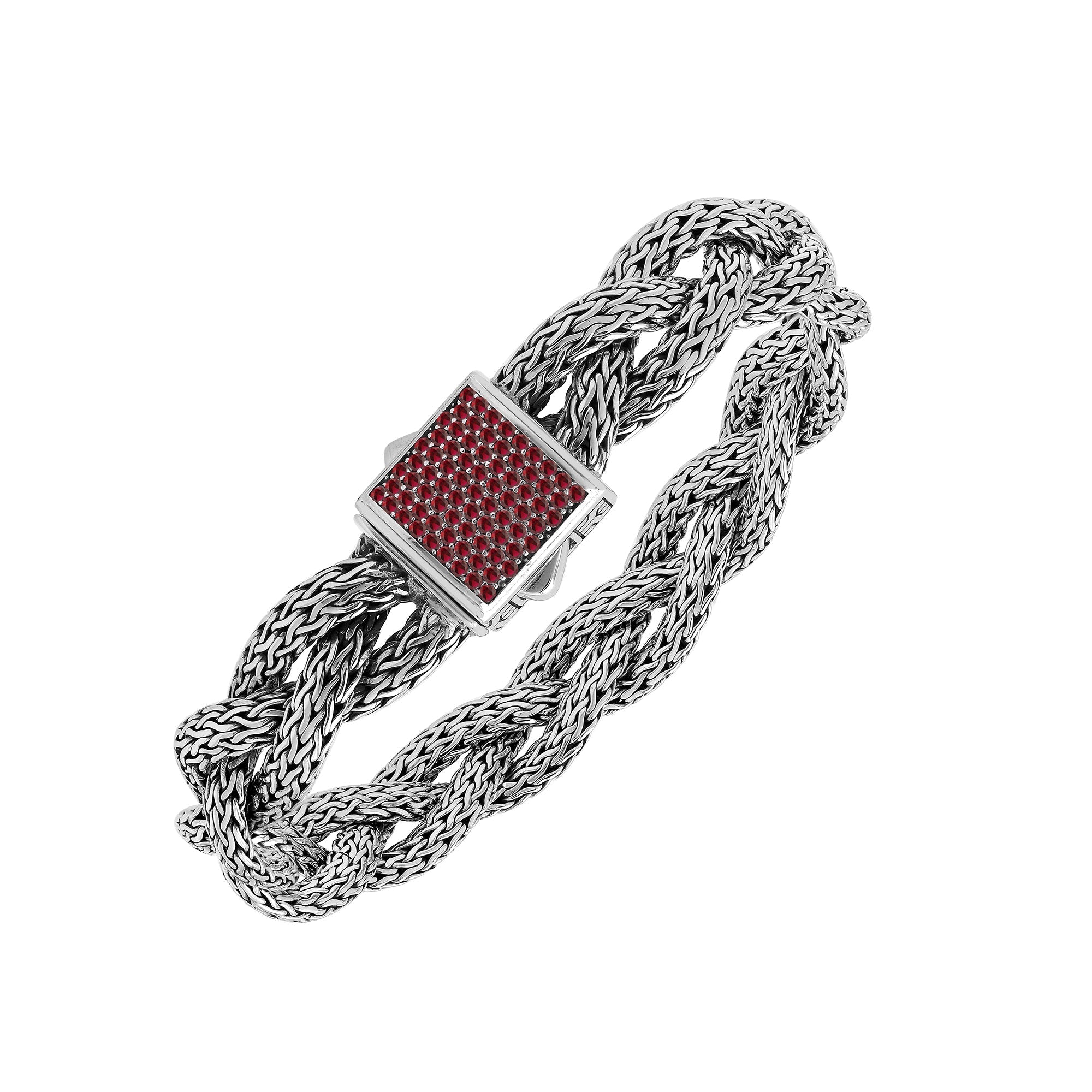 Sterling Silver Twisted Bracelet With Garnet Quartz Square Clasp
