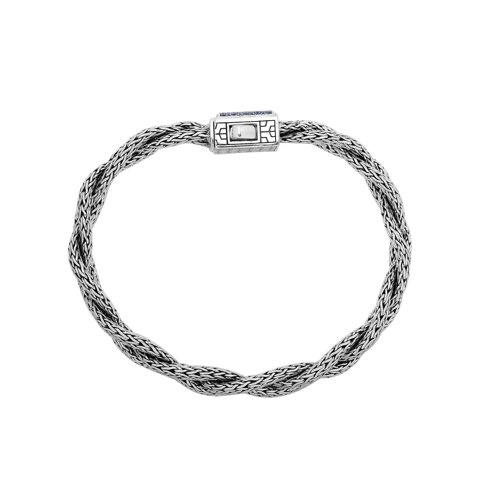 Sterling Silver Twisted Bracelet With Sapphire Quartz Square Clasp