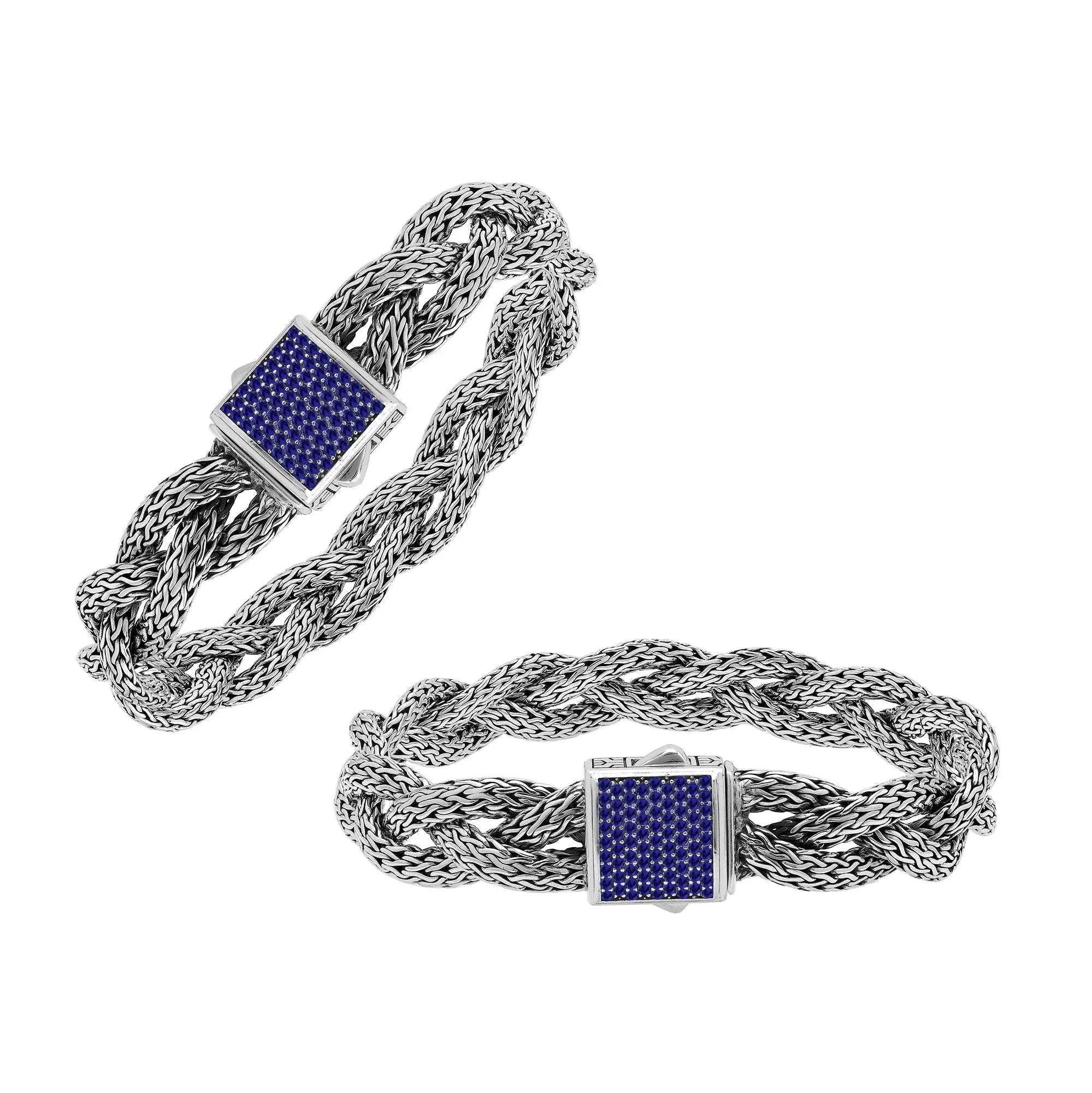 Sterling Silver Twisted Bracelet With Sapphire Quartz Square Clasp